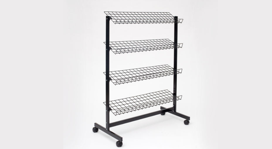 Espositore carrellato nero con pianetti